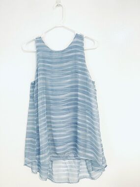 Vince Camuto Light Blue Striped Sheer Tank